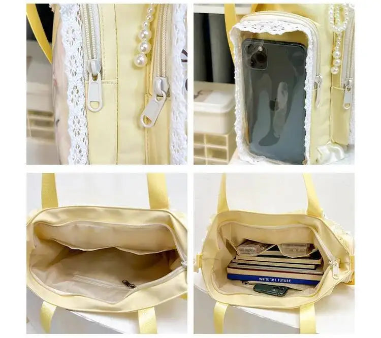 New Y2K Cute Japanese Ita Bag Lolita Girl Transparent Shoulder Tote Bag Large Capacity Crossbody Casual Bag DIY Display Handbags