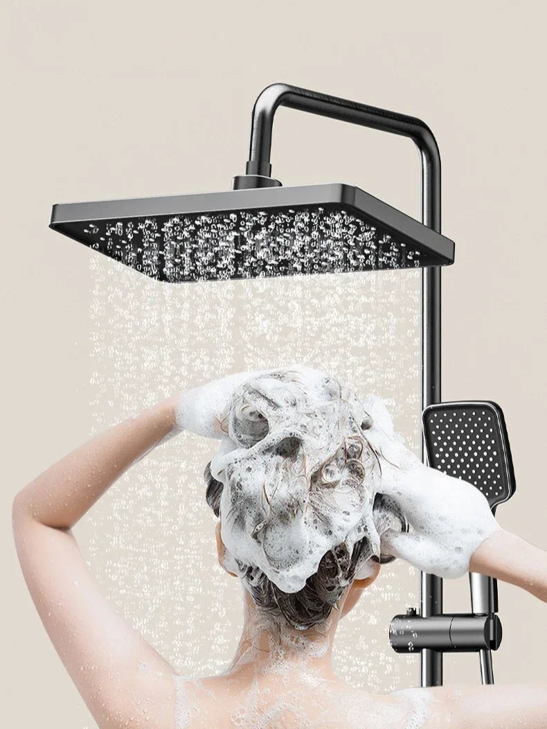 Smart Temperature Digital Display Shower Set Bathroom Wall Mounted Piano Key 4 Ways Water Outlet Rainlfall Shower Faucet System