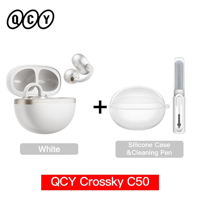 QCY Crossky C50 Open Ear Wireless Earbuds Bluetooth 6.0 Comfort Clip On Sports Earphone 4 Mic AI Clear Call Bass Boost Headphone