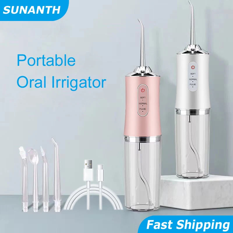 Portable Cordless Teeth cleaning machine Travel Oral Irrigator USB Rechargeable 3 Modes 4 Jet Tips IPX7 Mouth Washing Machine