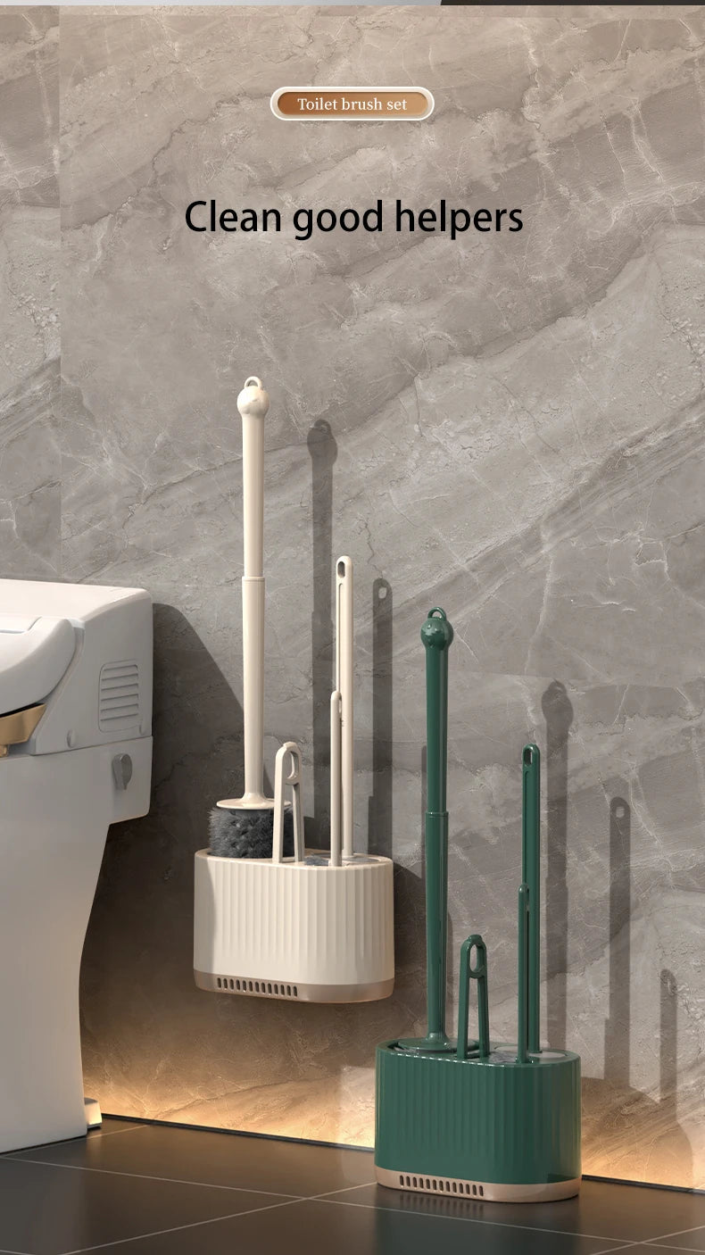 Household Toilet Brush Wall Mounted Toilet Cleaning Brush, No Angle for Comprehensive Cleaning, Suitable for Toilets, 4-in-1 Set