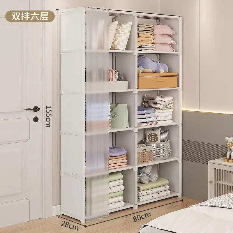 Multi-layer Storage Rack Portable Clothes Organizer Cabinet Dustproof Wardrobe Storage Cabinet Multifunctional with Curtains