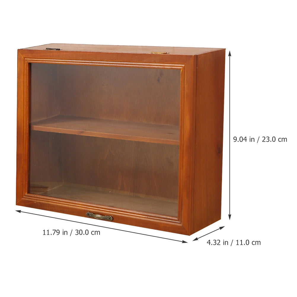 Wooden Display Cabinet With Acrylic Door 2 Tier Desktop Vintage Style Small Display Cabinet Desktop Organizer For Collectibles