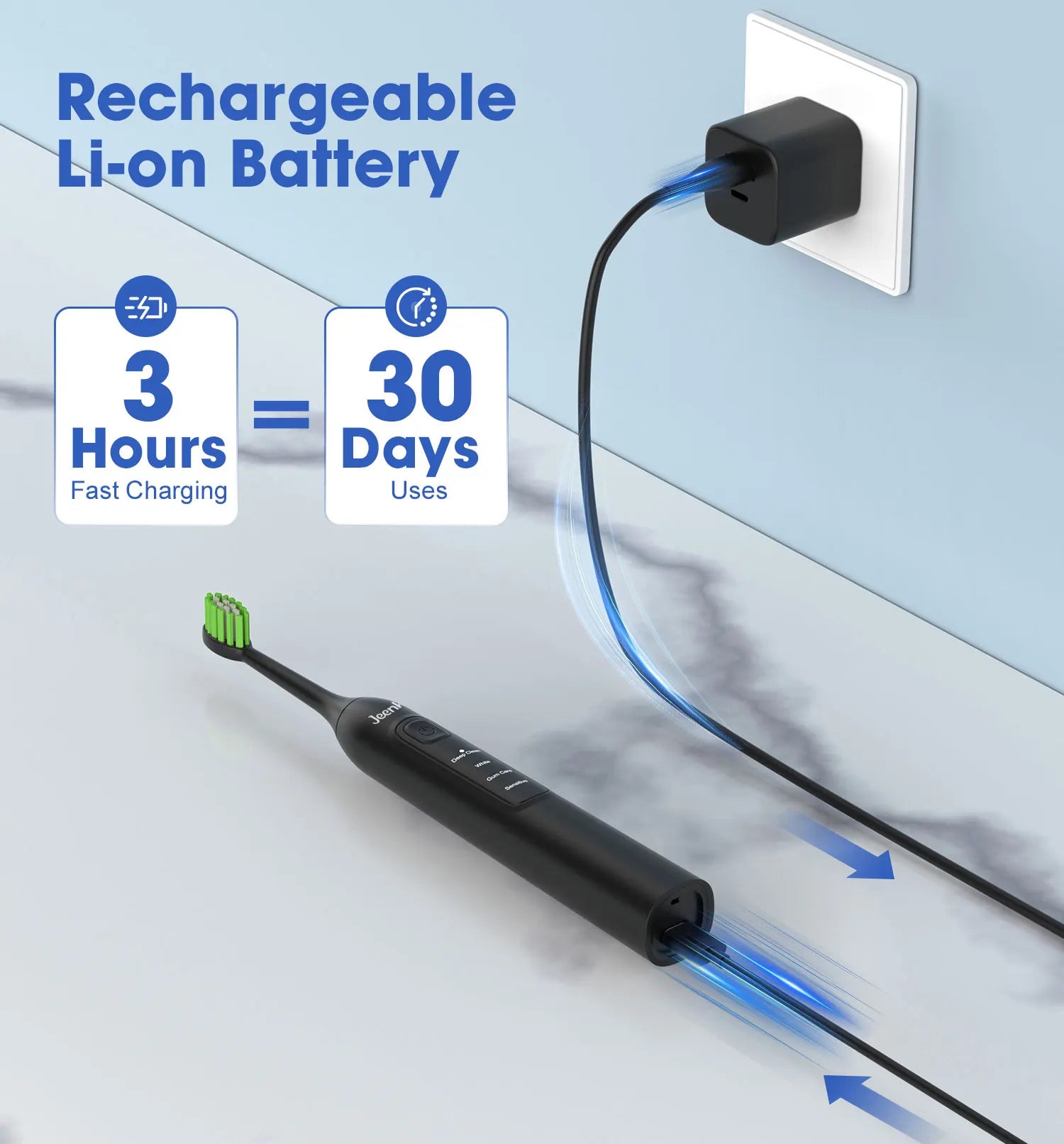 Jeenk JK-Y05 Sonic Electric Toothbrush 4 Modes USB Charger with 6 Replacement Heads Smart Timer Waterproof Soft Bristles Adult