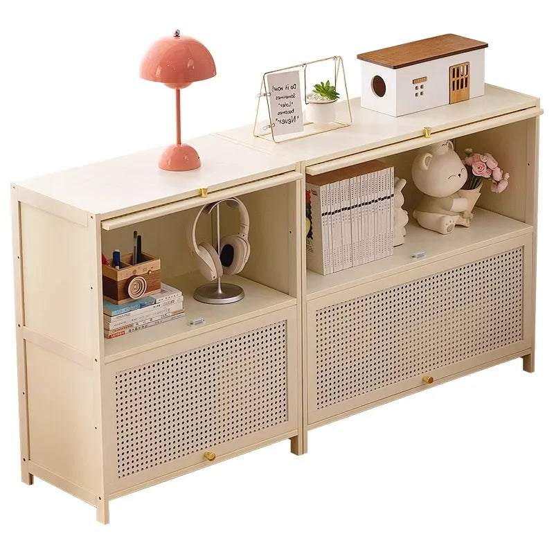 White Living Room Floor Cabinet for Tatami Bay Window Storage Cabinet Multifunctional Balcony Organizer Space-Saving Cupboard