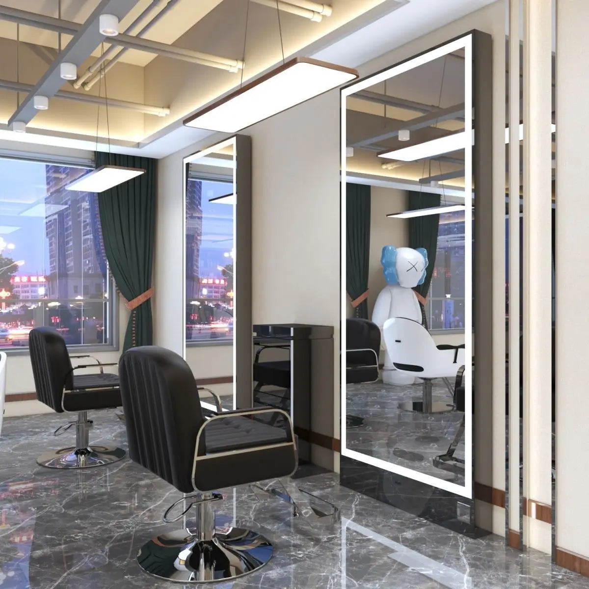 Rose gold, double-sided floor-to-ceiling  , barber shop mirror table, special perm and dyeing  , full-body hair cutting mirror.