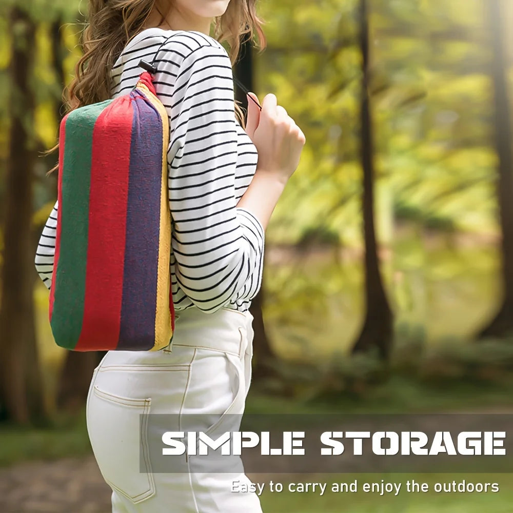 450lb Heavy-Duty Kapok Filled Cotton Camping Hammock - Upgraded Thickened 320G Durable Canvas Fabric, Anti-Roll Balance Beams