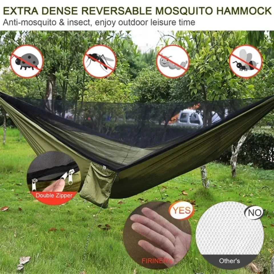 Outdoor Camping Hammock High Strength Parachute Fabric With Mosquito Net Lightweight Hanging Hammocks Hanging Bed Net 250x120cm