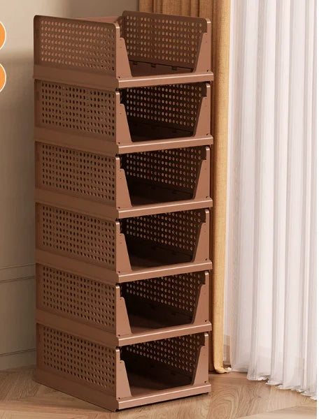 6 Pack Folding Closet Organizers Storage Box, Stackable Plastic Storage Basket, Closet Organizers and Storage Drawer Shelf Stora