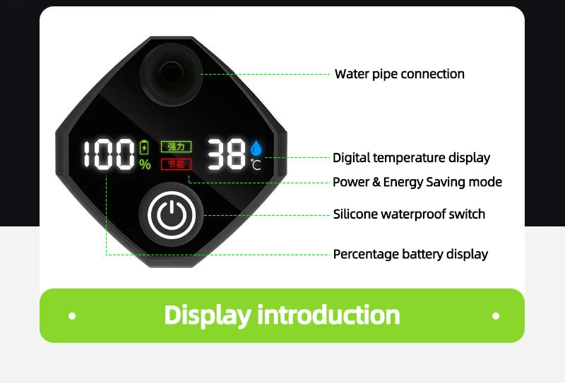 Portable camping shower equipment, 6000mAh rechargeable, LED display screen, outdoor simple electric mobile shower set