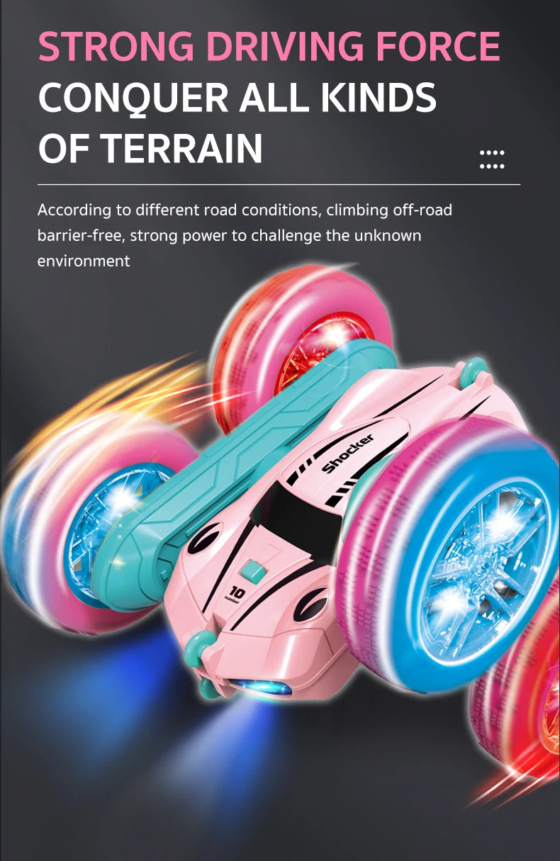 2.4G RC Stunt Car Children Double Sided Flip Remote Control Car 360 Degree Rotation Off Road Rc Drift Cars For Pink Girls Toys