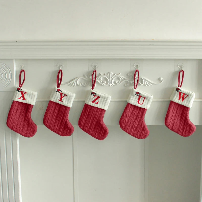 Christmas Stocking Knitting Snowflake Letter Socks Christmas Decoration For Home Christmas Alphabet Knitting Sock New Year  Gift