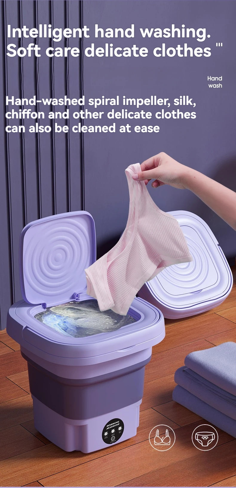8L Portable Folding Washing Machine - Compact Bucket for Clothes, Socks & Underwear Cleaning, Ideal for Travel & Home Use