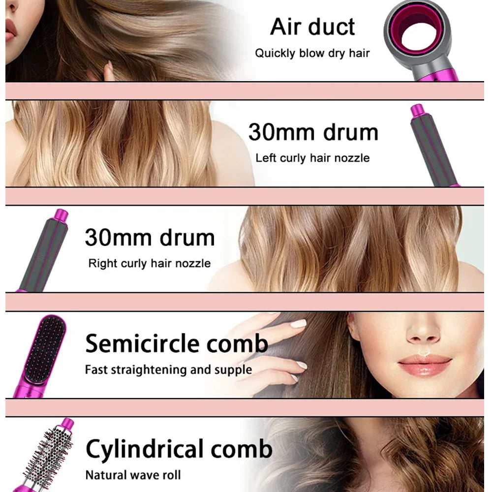 Electric Hair Dryer 5 in 1 Multifunctional Hair Straightener Negative Ion Hair Care Curler Blow Dryer Styling Set Strong Wind