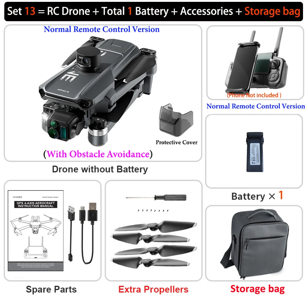 New Wing 6 Drone 8K Camera 3-Axis Gimbal WIFI Obstacle Avoidance FPV Brushless Touch Screen Remote Control Quadcopter Toys Gifts