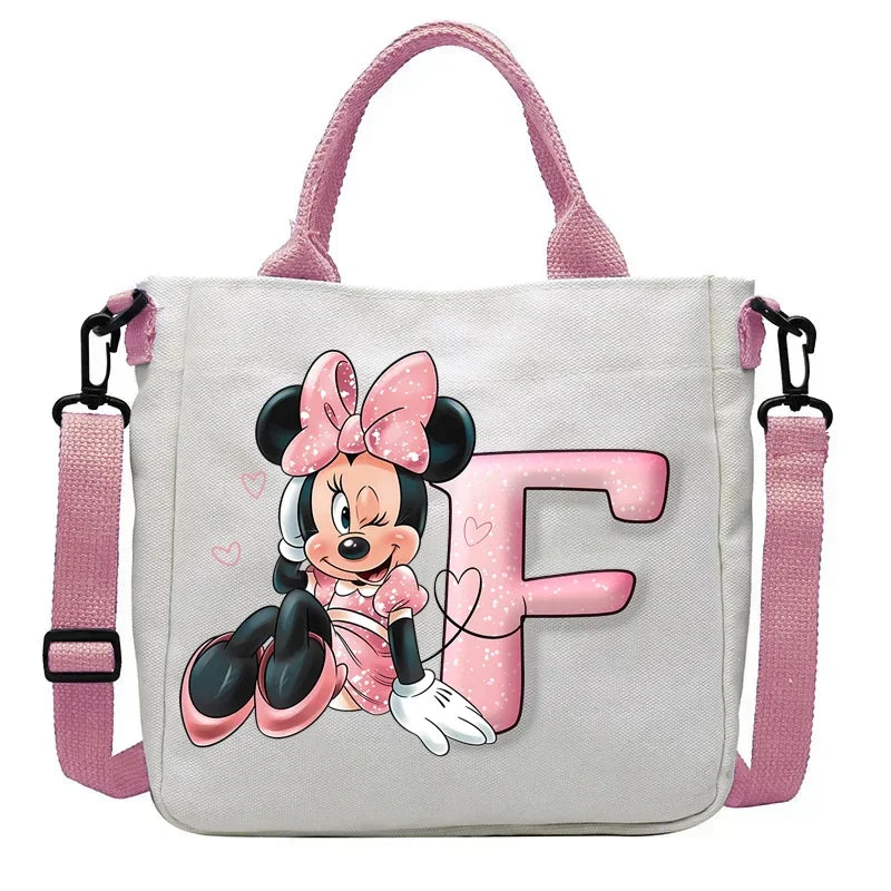 Minnie Disney Women Men Canvas Bags Shoulder Bag Fashion Tote Bags Girl Cartoon Tote Bag Large Capacity Handbag Shopping Bags