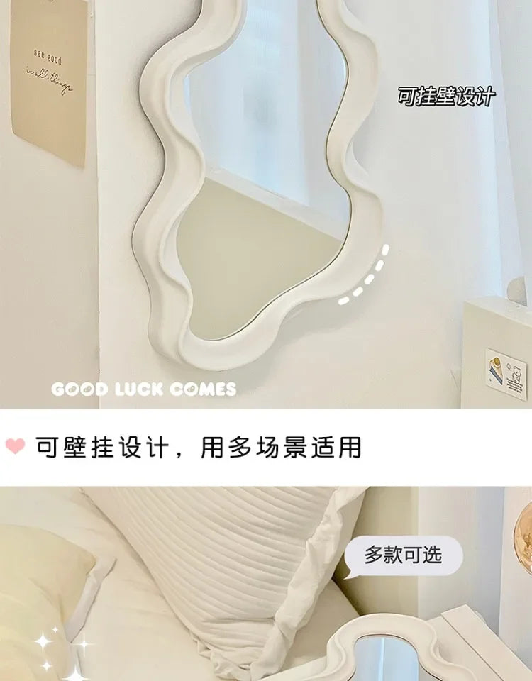Wavy Wall Mirror Items Girls Small Floor Funky Cloud White Cute Mirror Men Nordic Korean Plastic Espelhos Home Decorations Cheap