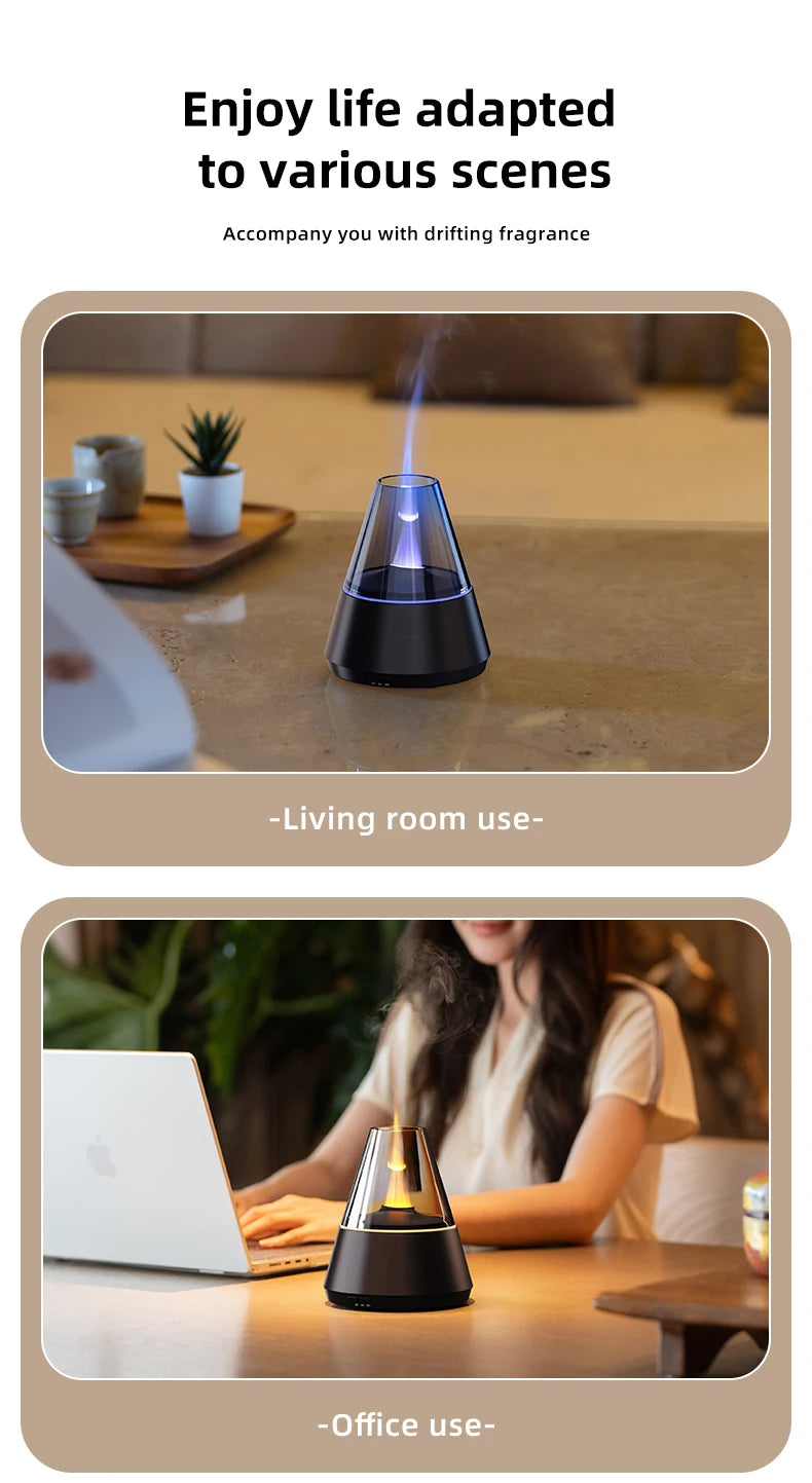 Candle Flame Ultrasonic Air Humidifier with 7-color Flame Ambient Light 3-level Timed Essential Oil Aroma Diffuser for Home Gift