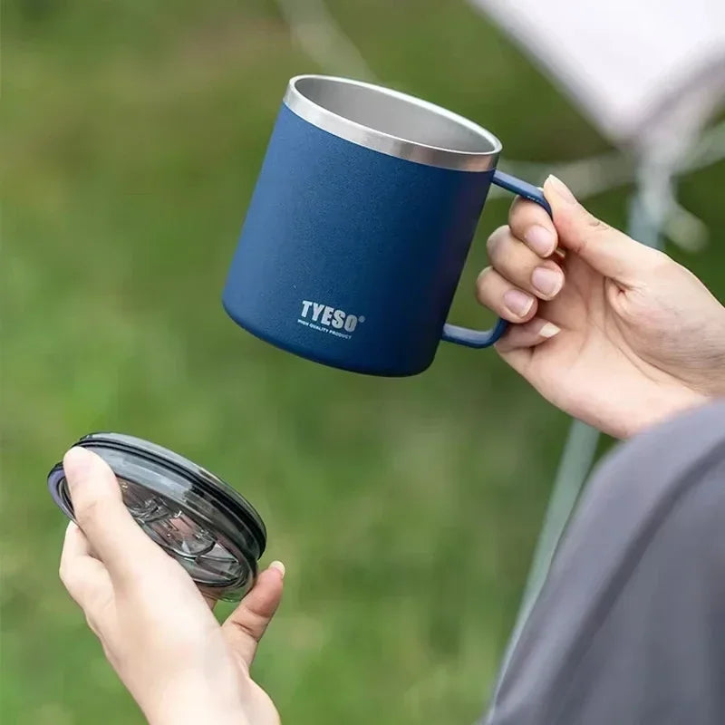 Tyeso 400ML Coffee Cups 304 Stainless Steel Mug with Visual Lid Portable Traveling Home Office Outdoor Water Cup Drinkware Gifts