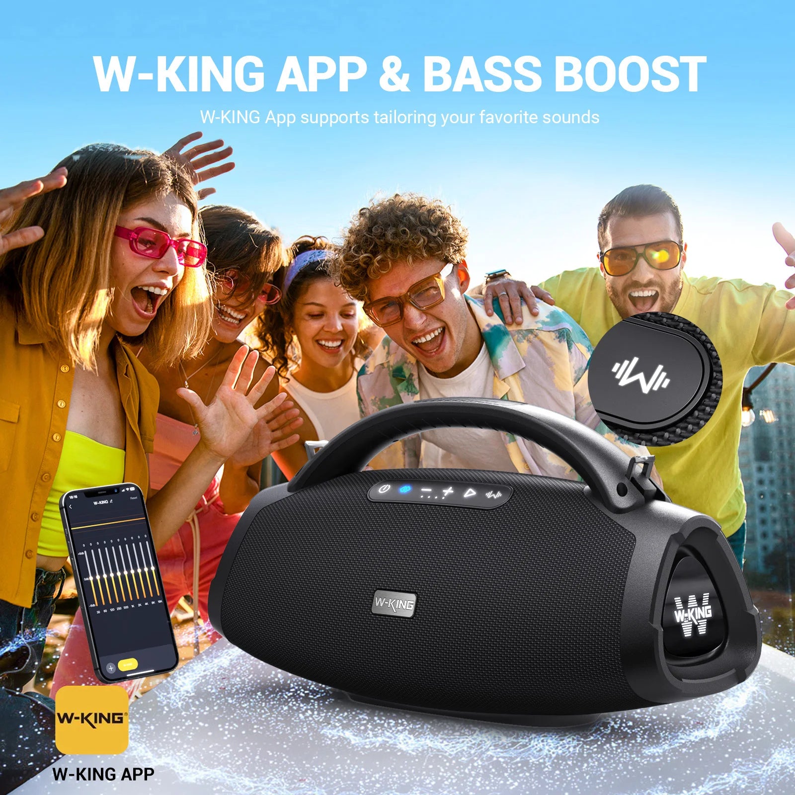 W-KING X20 Portable Bluetooth Speaker 200W RMS Outdoor Wireless Speaker IPX7 Waterproof Speaker Party Camping 24H Playtime