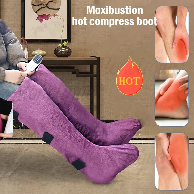 Winter Calf Heat Massager Electric Moxa Mugwort Foot Boot Muscle Relax Blood Circulation Wormwood Knee Pad with Remote Control