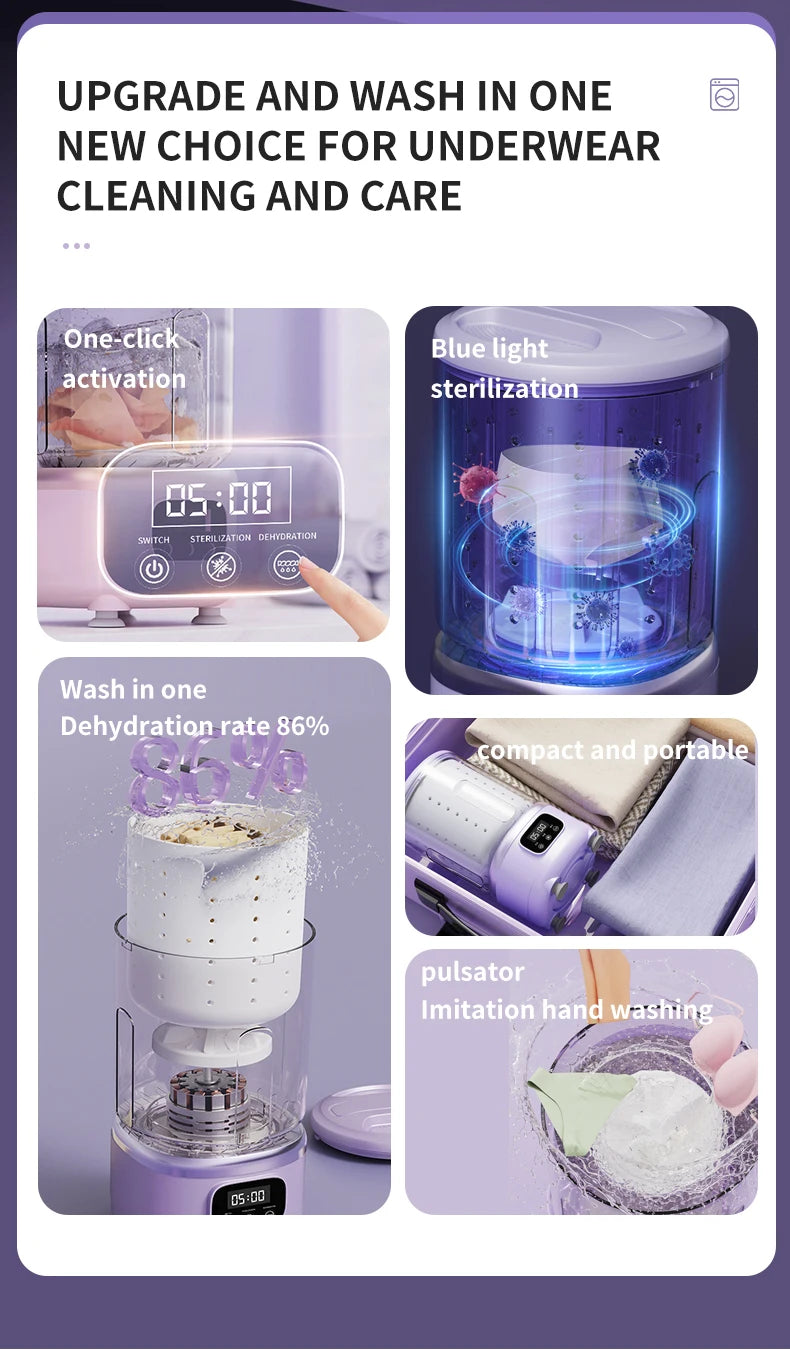 2L Wireless Mini Charging Wash in One Washing Machine Suitable for underwear, socks, pet clothes