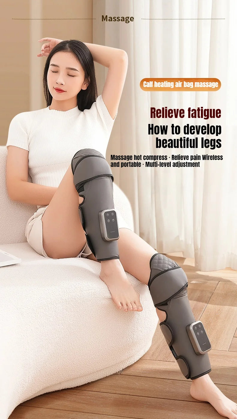 Wireless Knee and Calf Massager Heated Air Pressure 360° Wrap Portable Warm Therapy for Cold Legs and Joints Adjustable Hot Comp