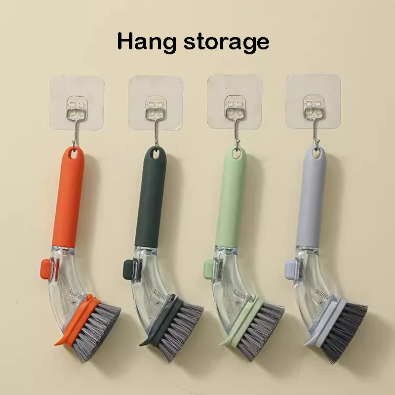 Refillable Liquid Cleaning Brush Kitchen Bowl Scrubber Cleaning Sponge Long Handle Dispenser Cleaner Tool Pot Brush Artifact