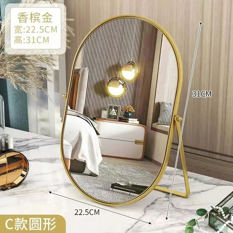 High-end Metal Makeup Mirrow Oval Rorate Standing Mirror Bathroom Desk Luxury Hairdressing Mirror Mural Home Decor for Girls