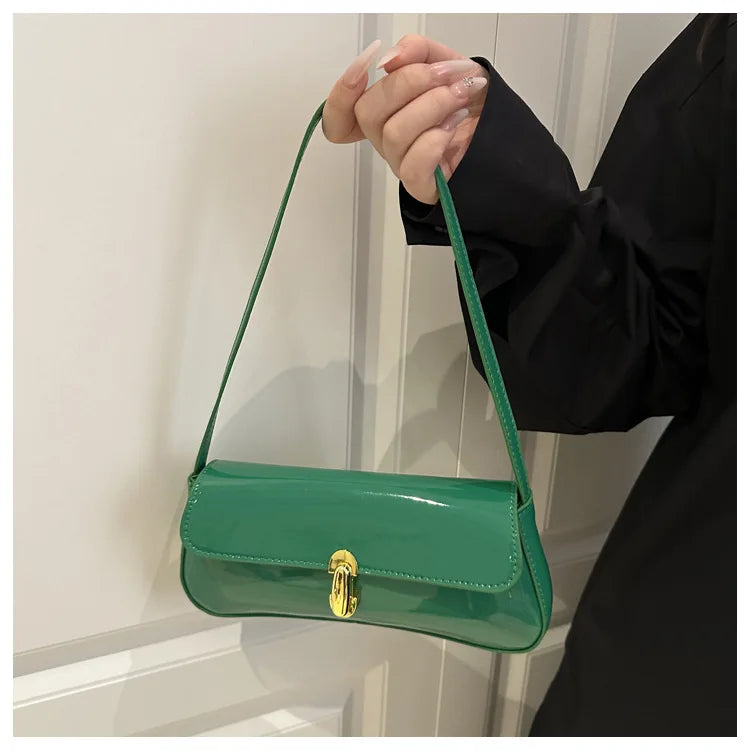 Women's Vintage Faux Oiled Leather Flap Decor Shoulder Underarm Bag, Buckle Baguette Tote Bag Suitable for Dating, Outing, Party