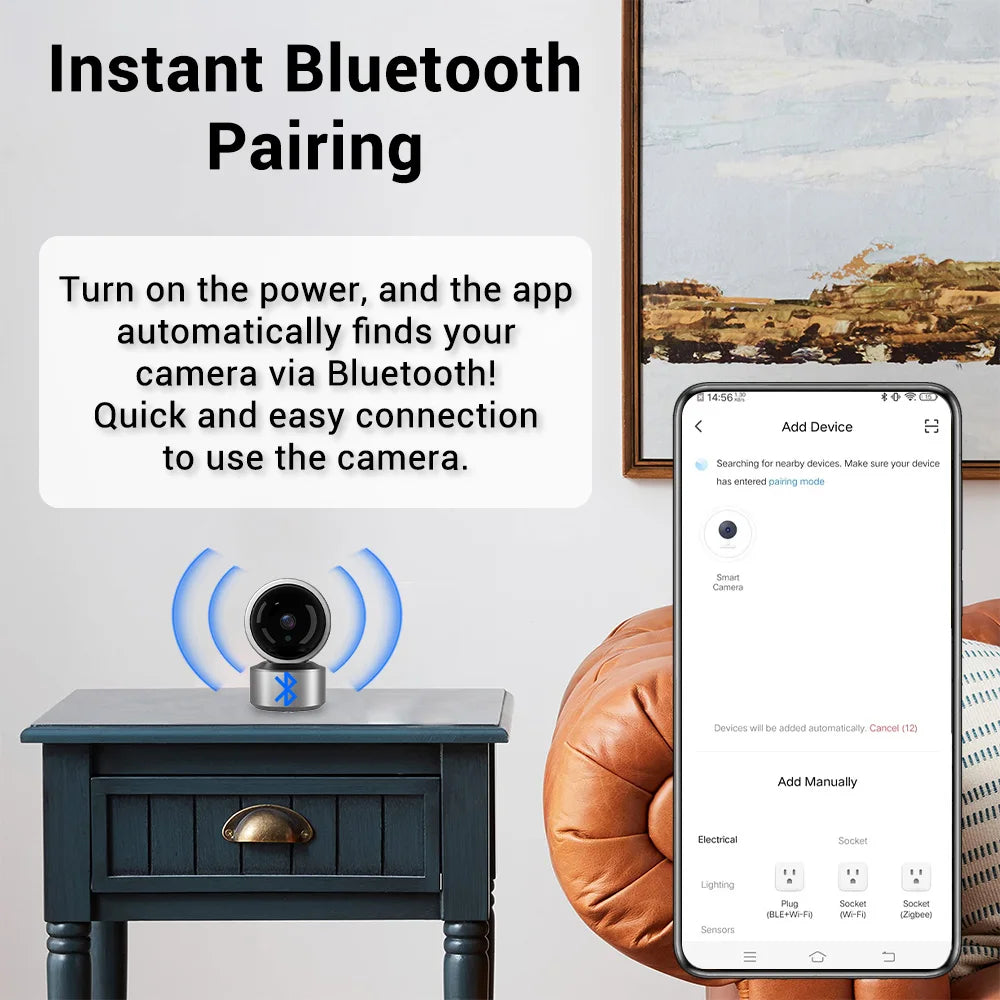 5MP WiFi Baby Monitor Security Camera, Tuya Smart Life APP, 355° PTZ Auto Tracking, IR Night Vision, 2-Way Audio Indoor IP Cam