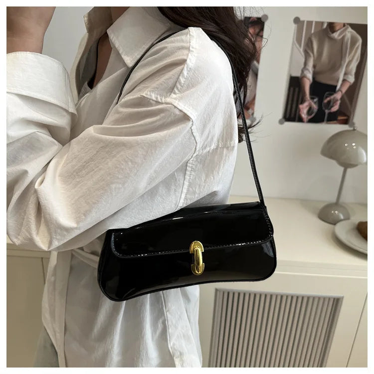 Women's Vintage Faux Oiled Leather Flap Decor Shoulder Underarm Bag, Buckle Baguette Tote Bag Suitable for Dating, Outing, Party