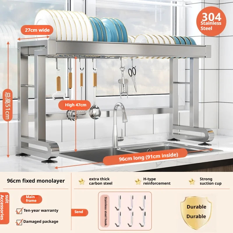 Over Sink Dish Drying Rack Stainless Steel Expandable Drain Bowl Holder Shelf Kitchen Counter Dish Storage Rack Hanger Shelves