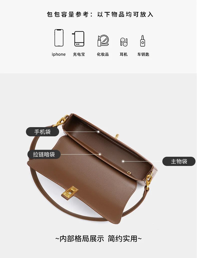 Women's High-End Leather Baguette Armpit Bag Versatile Single Shoulder Crossbody Bag Fashion Accessory for 2025