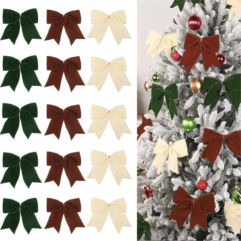 5PCS Christmas Velvet Bows 6 Inch Rustic Wreath Bows Vintage Xmas Ribbon Bow Holiday Ornaments  Christmas Tree Garland DIY Craft