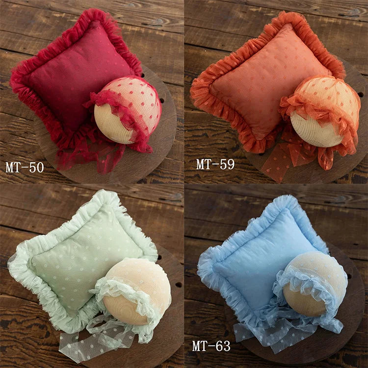 Newborn Photography Props Lace Hat+Pillow 2pcs/Set Baby Posing Props Up Pillows Studio 0-1 Month Infant Photoshoot Accessories