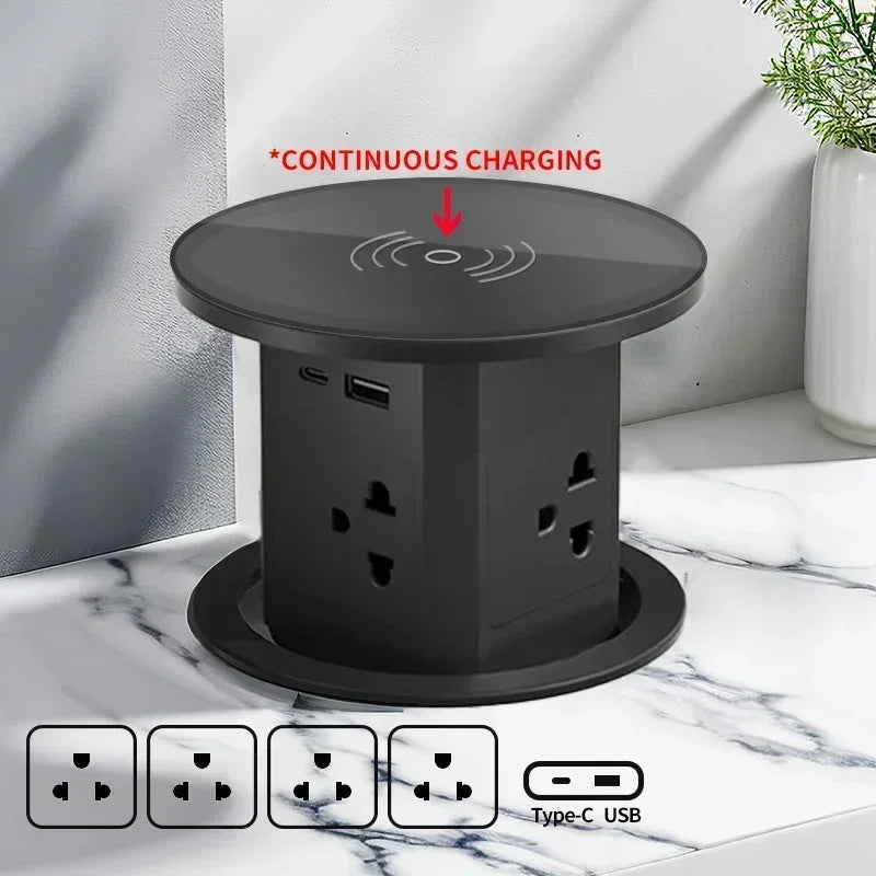 Lifting Desk Power Automatic Pop Up Elevator Socket Tower Socket US UK AU UN Plug Adapter USB Type-c Wireless Charge ,Hidden