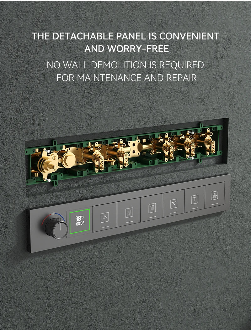 Luxury Ceiling Shower System Set Concealed Thermostatic Brass Digital Display Hydro Generator Rainfall  with Light and Bluetooth