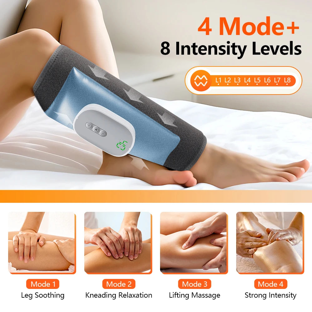 Wireless Air Pressure Calf Massager Electric 4 Mode 8 Level Airbag Compresstion Leg Heating Massage Foot Calf Muscle Relaxation