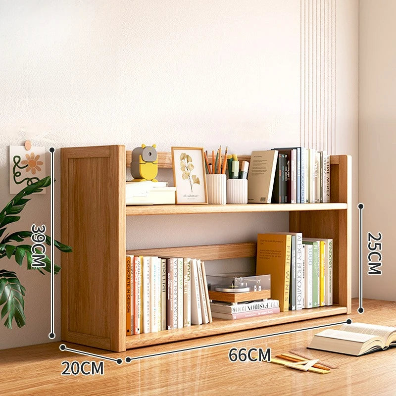Simple desktop bookshelf dormitory multi-layer storage rack home student desk finishing shelf solid wood with extraction rack