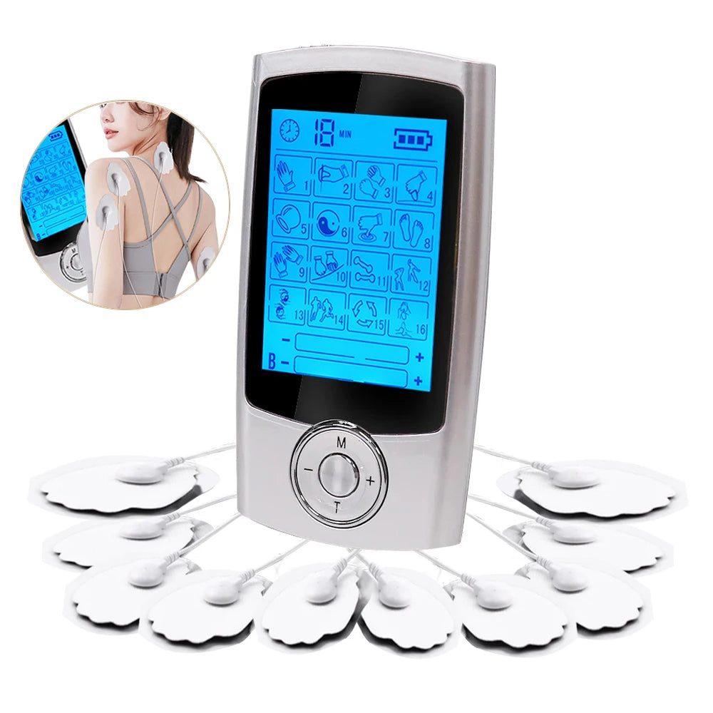 TENS Machine EMS Muscle Stimulator USB Charging for Pain Relief Treatment Using 16 Mode Dual Channel Electronic Pulse Massager