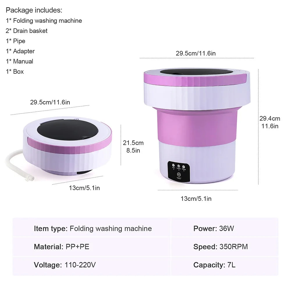 7L Small Folding Washing Machine Portable Washing Machine Automatic Modes Laundry Clothes Laundry Bucket Washing Machine