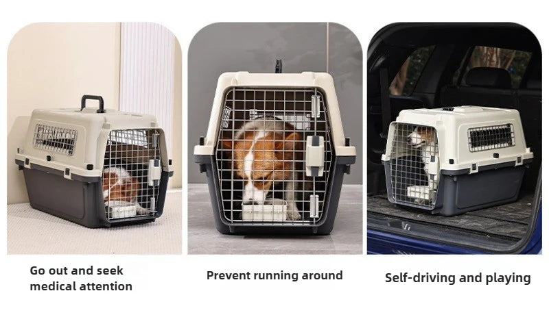 Pet Aviation Case Carrier Rolling Plastic Airline Approved Breathable Pet Cages Wire Door Travel Dog Cat Trolley Case Products
