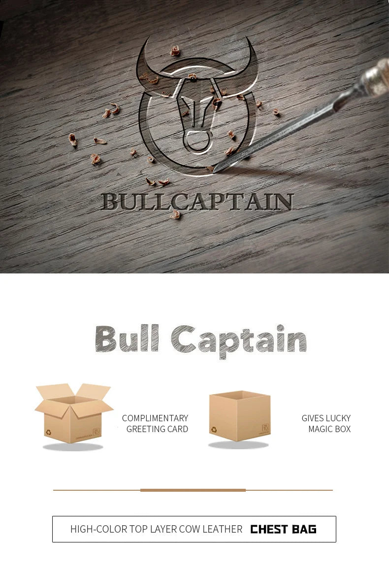 BULLCAPTAIN Men's Genuine Leather Chest Bag Casual Retro 7.9-inch Mobile Phone Bag Multifunctional Anti-Theft Crossbody Bag