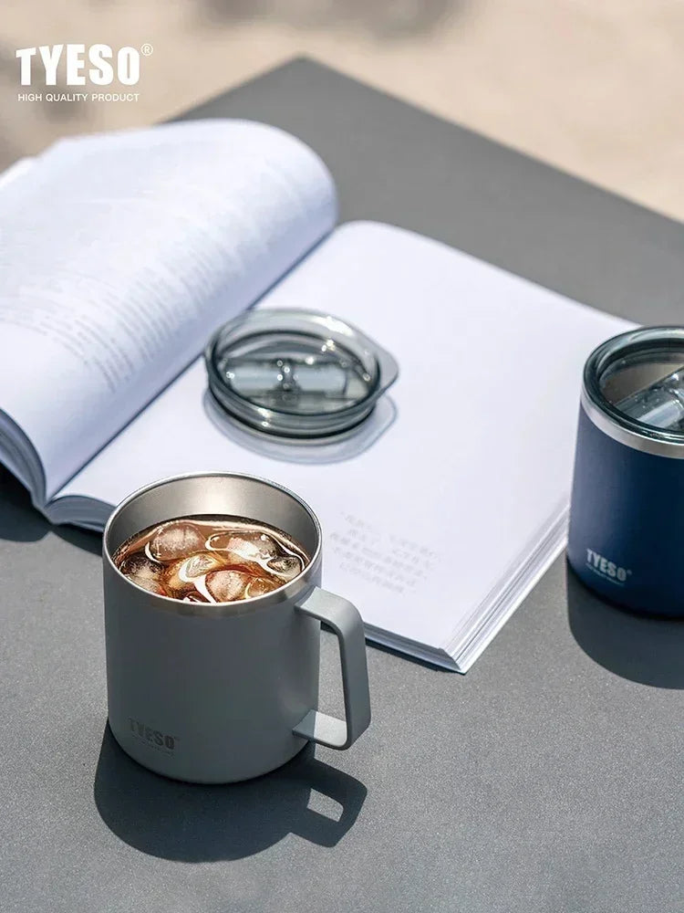 Tyeso 400ML Coffee Cups 304 Stainless Steel Mug with Visual Lid Portable Traveling Home Office Outdoor Water Cup Drinkware Gifts