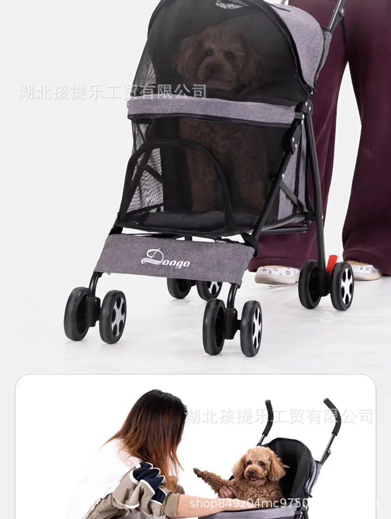 Lightweight Folding Pet Stroller Cat Dog Four Wheel Stroller Pet Out Teddy  Cat Stroller