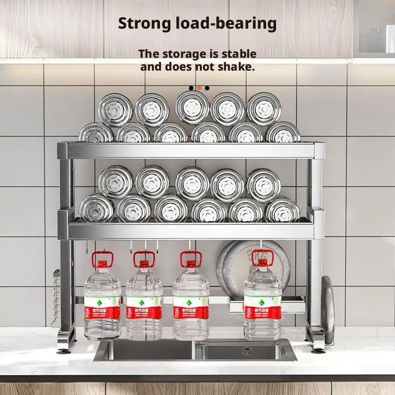 Over Sink Dish Drying Rack Stainless Steel Expandable Drain Bowl Holder Shelf Kitchen Counter Dish Storage Rack Hanger Shelves