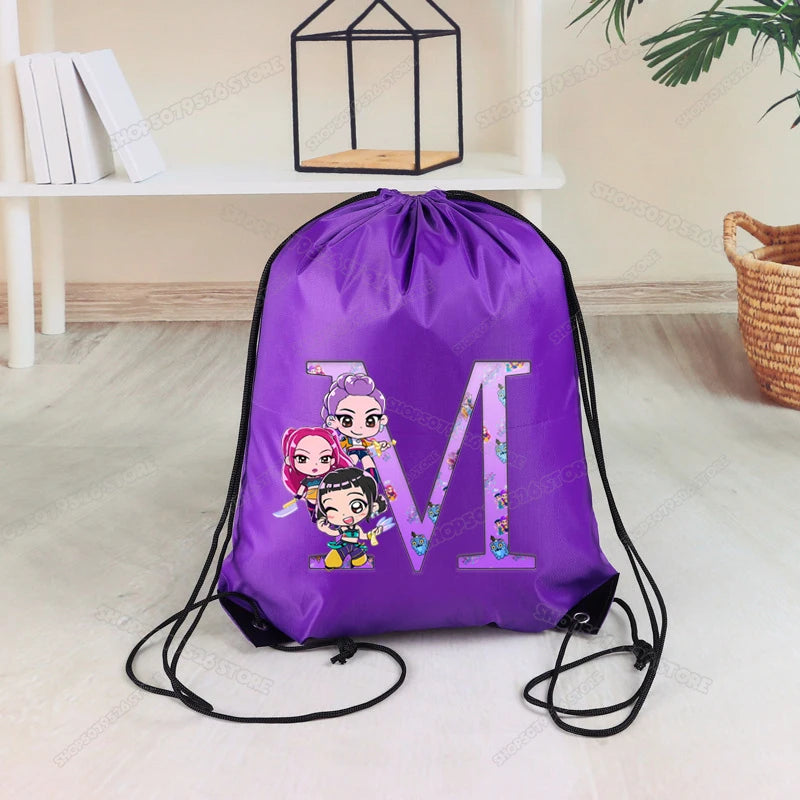 KPop Demon Hunters Drawstring Backpack Portable Foldable Storage Bag Reusable Sack Yoga Sport Organizer Travel Sundries Pouch