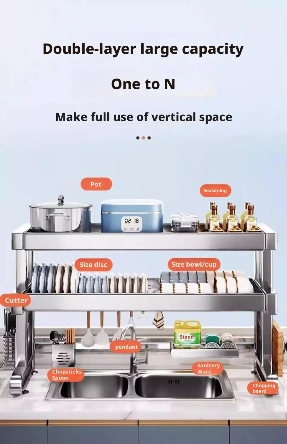 Over Sink Dish Drying Rack Stainless Steel Expandable Drain Bowl Holder Shelf Kitchen Counter Dish Storage Rack Hanger Shelves