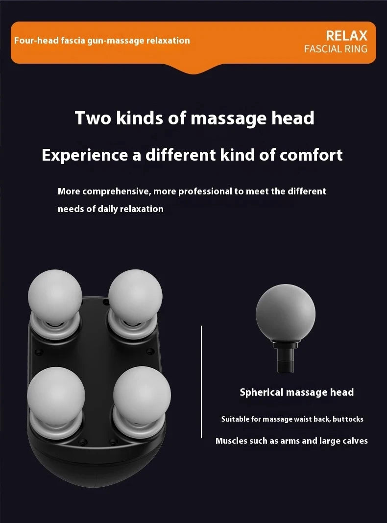 Portable Fascia Gun Muscle Massager Gun Four-head High Frequency Neck Shoulder Waist Massage Machine Professional Fascia Massage